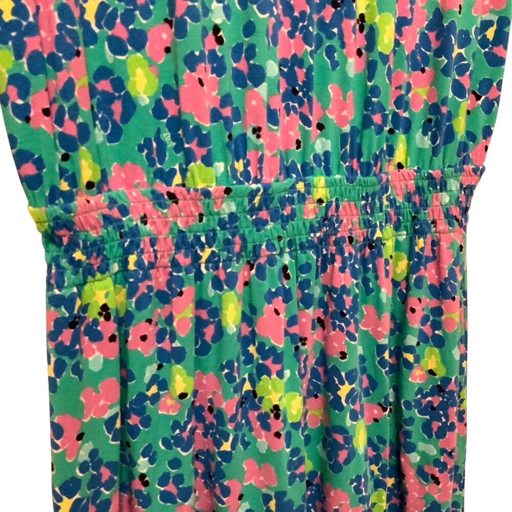 Lilly Pulitzer Floral Maxi Dress Scoop Neck 3/4 Sleeves Green Blue Large - Picture 4 of 9